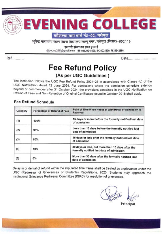 Fee Refund Policy UGC